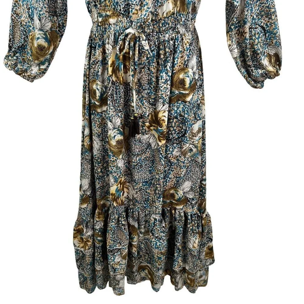 Anthropologie Boemo S Boho Paisley Tiered Maxi Dress Tie Waist Hippie Coachella - Picture 5 of 15